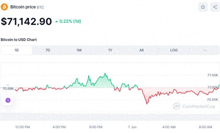 今天加密货币价格：比特币比较坚挺 71 虫洞在美元以上 （W） 飙升 12%